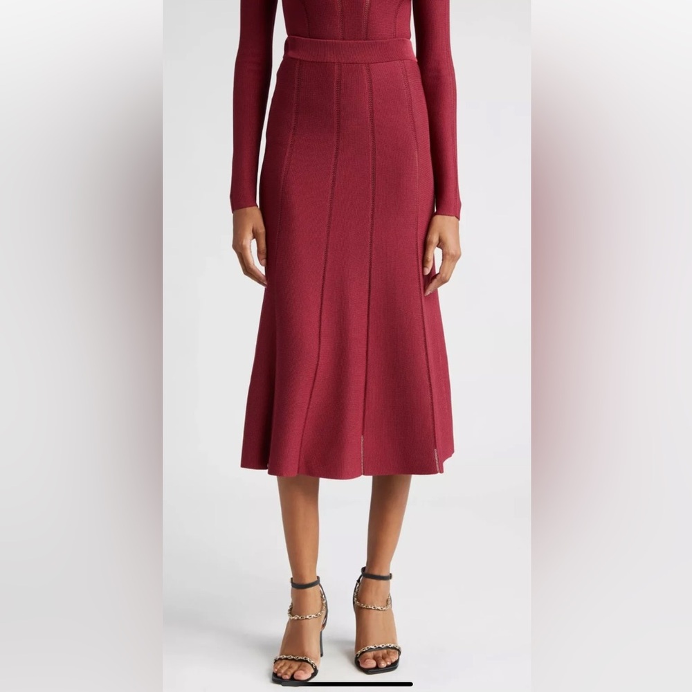 NWT $595 ZIMMERMAN LACE INSET PANELED KNIT SKIRT IN BURGUNDY, Size AU 1, US 6